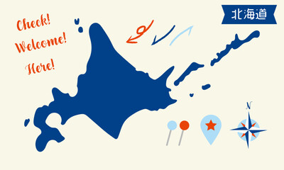 北海道の地図　ピンと矢印のセット