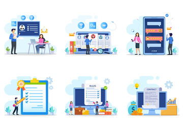 Set bundle Business concept. we're hiring, recruitment, reviews, quality control, rules, contract.