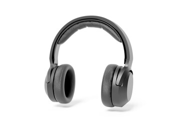 Fototapeta na wymiar Black classic headphones isolated 3d rendering. Headphone icon illustration. Audio technology.