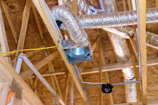 Ventilation Pipes In Insulation Material On The Attic The House Air Ventilation And Cleaning System