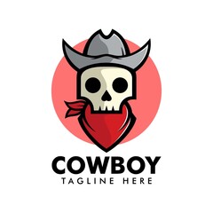 Vector Logo Illustration Skull Cowboy Simple Mascot Style.