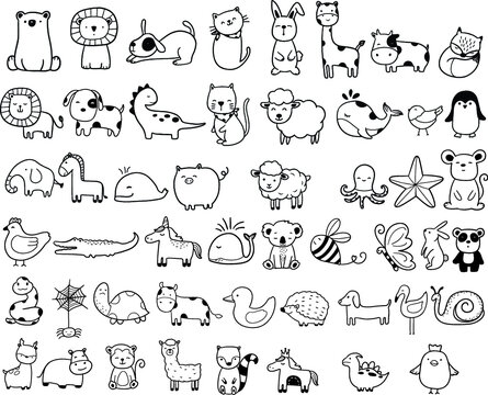 Animals Bundle Coloring Forest , Head Animal, Big collection of decorative for kids,baby characters, card,hand drawn, cartoon style.vector illustration