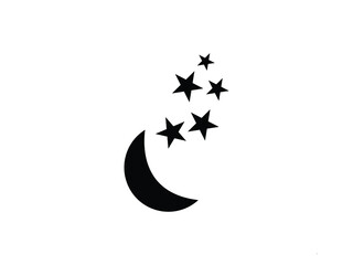 Moon and Stars Icon Vector illustration. Mystic art sign, Moon and Star Flat style Silhouette emblem isolated on White Background