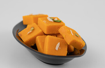 Indian Sweet Food Mango Burfi Made with fresh Mangos