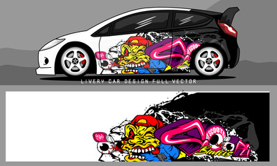 car livery design with cool graphics and a combination of red and gray colors for vehicles, branding and cutting stickers