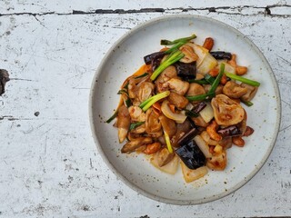 Vegan dish of mushrooms and cashew nuts