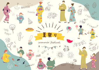 夏祭りを楽しむ人達