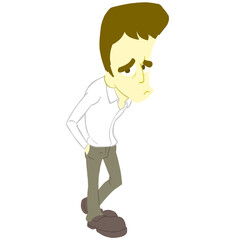 細身のカートゥーン男性のイラスト　線無し　茶髪　困り顔