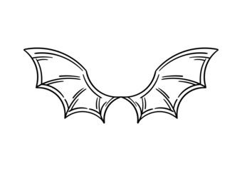 hand drawn illustration of bat wings on white background