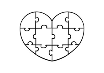 hand drawn heart shaped puzzle on a white background