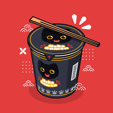 cute Japanese instant cup noodle with kawaii cat packaging
