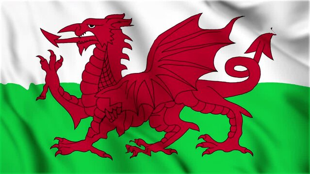 Wales national flag is waving in the seamless video. Animated wales flag video. Close up wales national flag. Smooth fabric waves. 