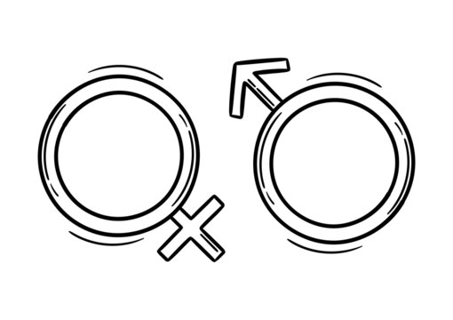 hand drawn illustration of male and female gender symbols on a white background