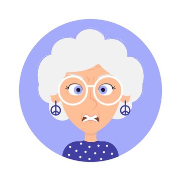 Evil hippie old woman avatar vector illustration