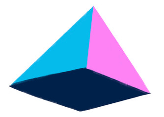 Neon pink futuristic pyramid banner text box geometric perspective 3D style hand draw illustration