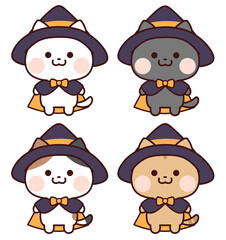 魔法マントと帽子をかぶった猫