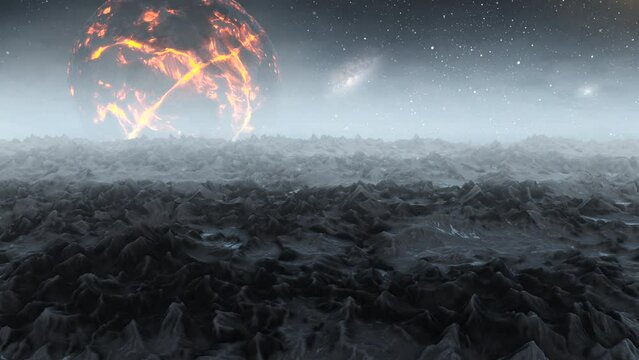 Alien planet landscape and death star
3D rendering, cinematic view of alien world, dying planet concept
