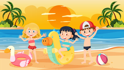 Obraz na płótnie Canvas Children at the beach on summer holiday