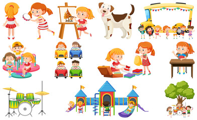 Fototapeta premium Set of cute kids and objects