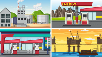 Four different petroleum industry scenes
