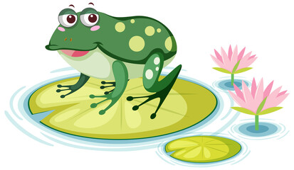 Cute frog on lily pad on white background