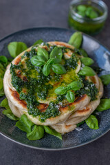 typical flatbread with wild garlic pesto