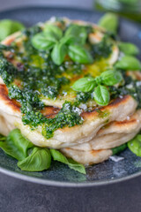 typical flatbread with wild garlic pesto
