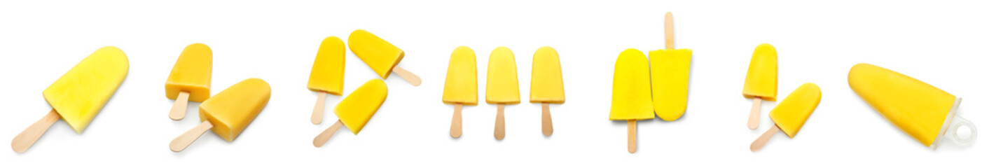 Set of sweet pineapple ice-cream isolated on white