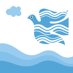 Flying bird over sea, vector illustration