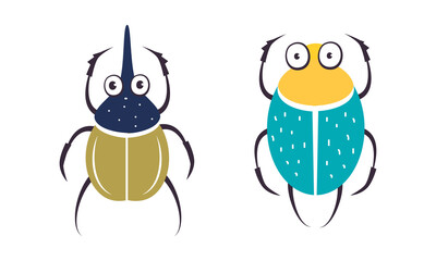 Cute Crawling Beetle with Wings and Legs as Garden Bug Vector Set