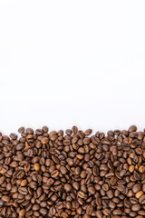 Coffee beans on a white background at the bottom