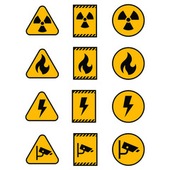 vector set of symbols and signs of danger, hazard.