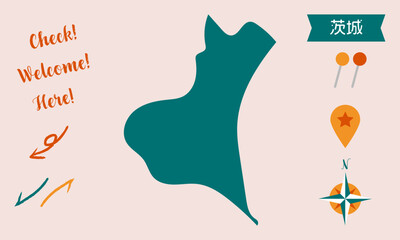 茨城の地図　ピンと矢印