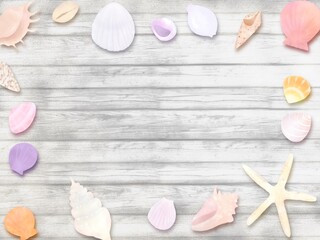 貝殻と木製のコピースペース　夏背景素材
