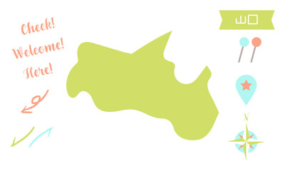 山口の地図　ピンと矢印