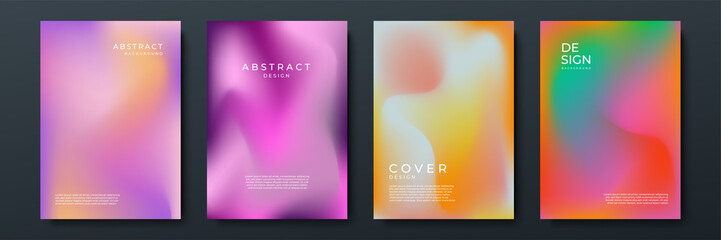 Fototapeta premium Blurred backgrounds set with modern abstract blurred color gradient patterns on white. Smooth templates collection for brochures, posters, banners, flyers and cards. Vector illustration.