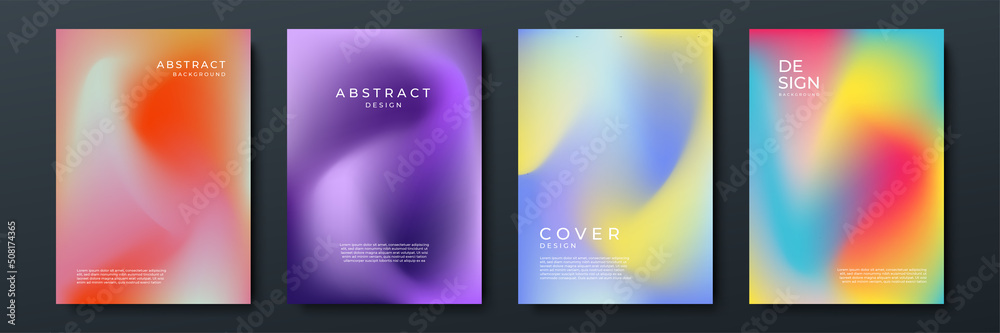 Aufkleber Blurred backgrounds set with modern abstract blurred color gradient patterns on white. Smooth templates collection for brochures, posters, banners, flyers and cards. Vector illustration.