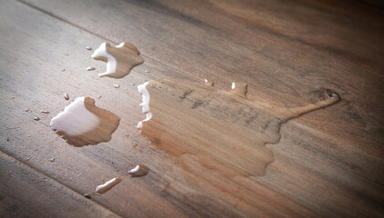 Drops of water on laminate floor.