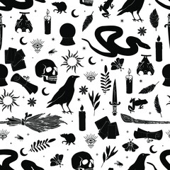 halloween vector seamless pattern witchcraft drawing