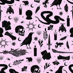 halloween vector seamless pattern witchcraft drawing