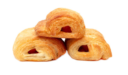 Sausage in dough isolated on white background.