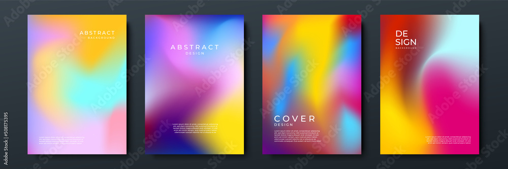 Poster Blurred backgrounds set with modern abstract blurred color gradient patterns on white. Smooth templates collection for brochures, posters, banners, flyers and cards. Vector illustration.