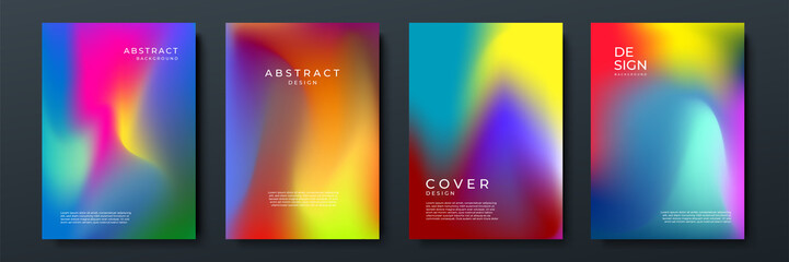 Blurred backgrounds set with modern abstract blurred color gradient patterns. Smooth templates collection for brochures, posters, banners, flyers and cards. Vector illustration.