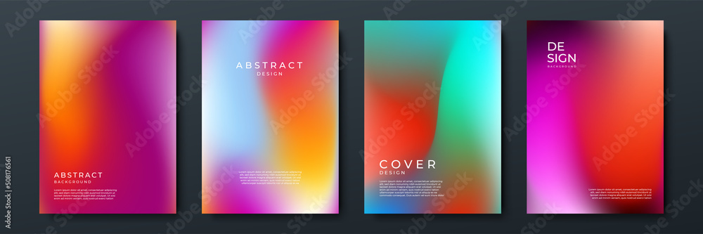 Poster Blurred backgrounds set with modern abstract blurred color gradient patterns. Smooth templates collection for brochures, posters, banners, flyers and cards. Vector illustration.
