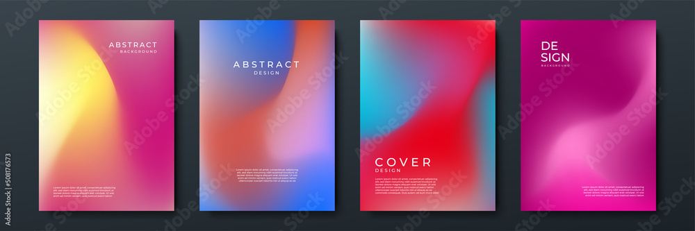 Poster Blurred backgrounds set with modern abstract blurred color gradient patterns. Smooth templates collection for brochures, posters, banners, flyers and cards. Vector illustration.