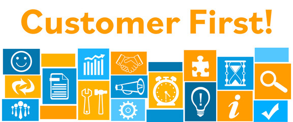 Customer First Blue Orange Business Symbols Grid Top Text 
