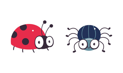 Cute Crawling Ladybug with Small Black Spot and Beetle as Garden Bug Vector Set