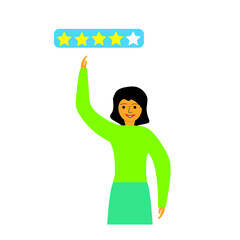 the girl points to asterisks, likes and popularity, business illustration, media advertising, flat design style