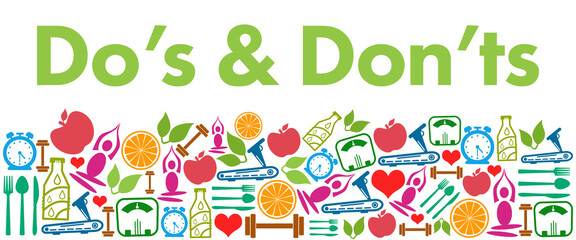 Dos And Donts Colorful Health Symbols Background Bottom Text 