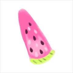 Vector slice of bright pink watermelon painted in watercolor. Summer illustration for design.